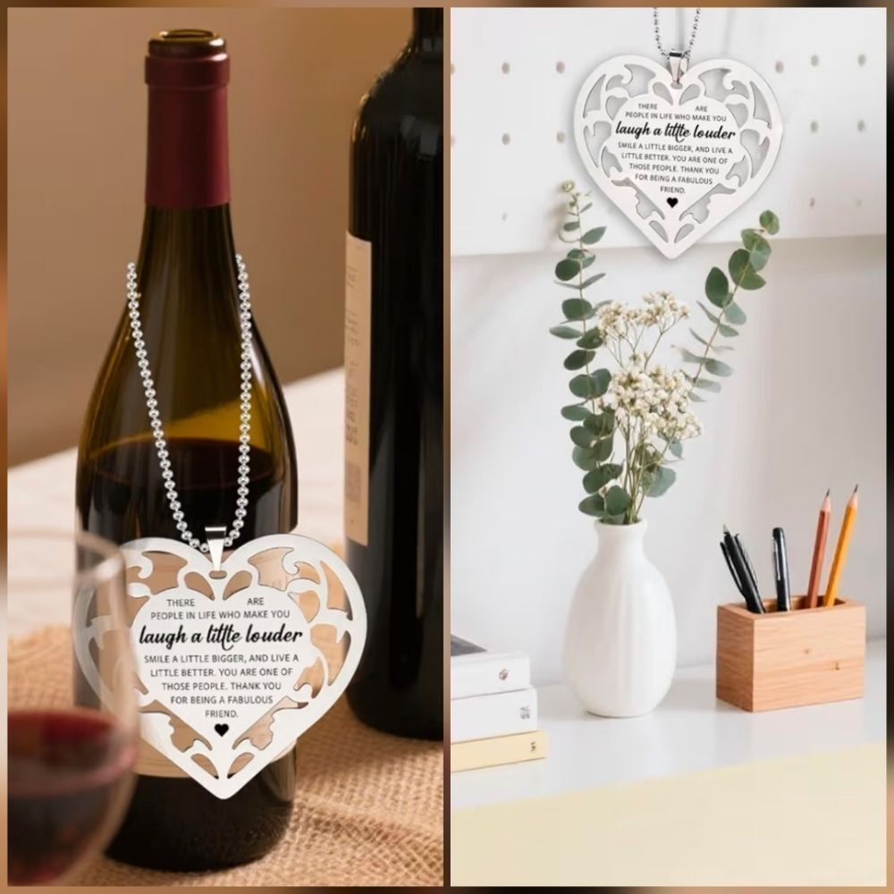💬☔️🔸️⏭️NIB Silver Tone Metal Heart "Laugh a Little Louder" Ornament